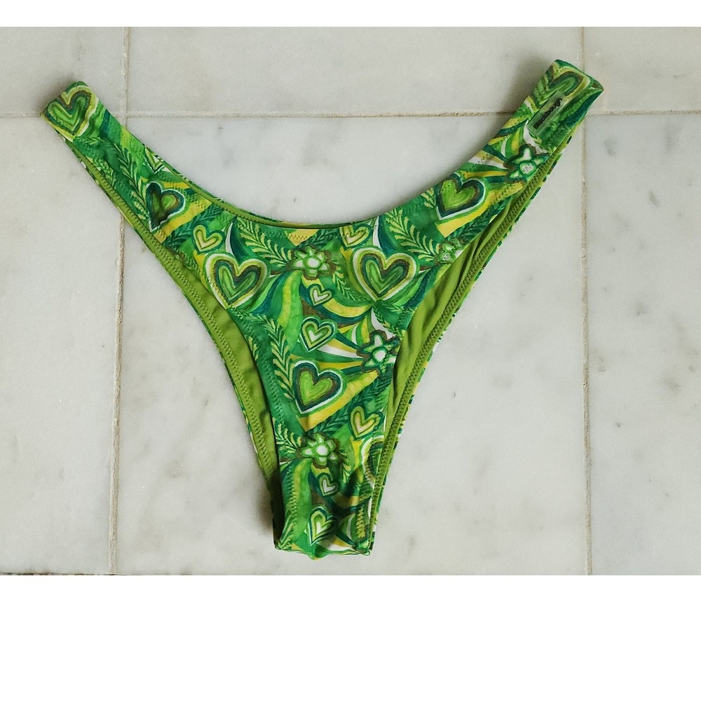 Blackbough Bikini Bottoms Women XL Green Tropical Heart HighCut Swim BeachResort